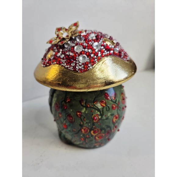 Hand Painted Folk Mushroom Fairy Garden Bling Rose Flowers Ceramic Bird House - Picture 4 of 8